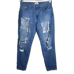 Forever 21 Jeans Women’s Size 27 mid Rise Mom Jeans Distressed blue